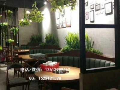 实木封边防火板火锅桌批发，火锅店实木餐椅定制，深圳火锅店餐桌配套弧形卡座沙发