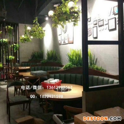 实木封边防火板火锅桌批发，火锅店实木餐椅定制，深圳火锅店餐桌配套弧形卡座沙发