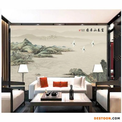 诺曼 客厅沙发背景墙装修效果图 外墙瓷砖壁画 新中式石材背景墙 瓷砖画背景墙价格 瓷砖山水壁画价格 简约壁画 富山春居图