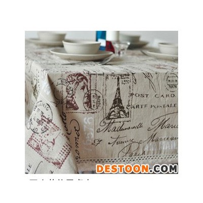 法式棉麻桌布 巴黎铁塔餐桌布茶几布  盖布 环保定做
