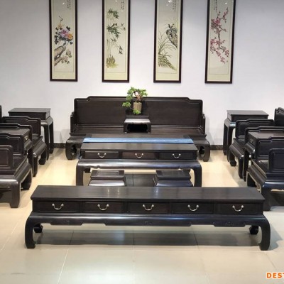 大果紫檀红木家具沙发名琢世家厂 黑酸枝紫光檀家具 素面明式沙发