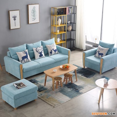 可拆洗北欧布艺实木框架棉麻现代组合客厅沙发 中小户型简约家具