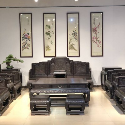 工厂定制紫光檀沙发大客厅明式红木沙发东非黑黄檀家具苏作家具