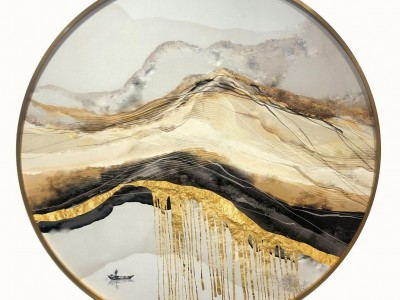 圆形新中式玄关装饰画招财风水圆版过道挂画现代山水画客厅油画沙发背景墙装饰挂件简约轻奢挂画
