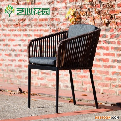 艺心花园 户外家具酒店定制桌椅组合织带 室外休闲椅子 酒店别墅藤椅沙发 藤绳编椅子生产厂家定制 酒店户外家具