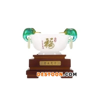红素厂家直销玉碗呈祥家居酒柜工艺品摆设礼品 可定做logo 100件起订不单独零售