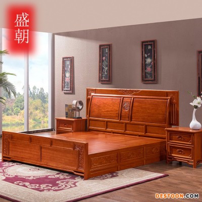 全实木1.8米新中式海棠木双人床头柜组合卧室实木床厂家直销特价