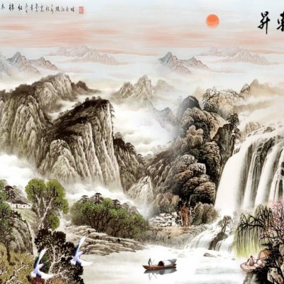 厂家定制 客厅山水画国画沙发背景墙装饰画书房水墨画 油画布