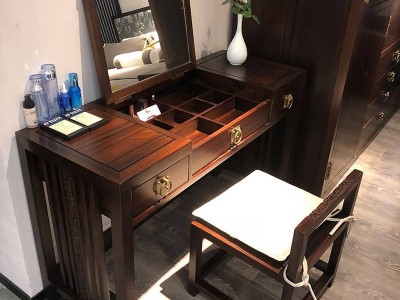 新中式实木梳妆台轻奢现代乌金木收纳储物一体简约化妆台椅子组合