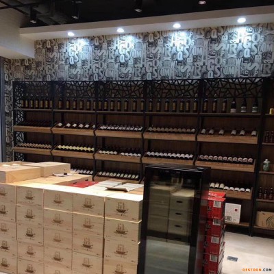 红酒架 红酒展架 红酒柜 葡萄酒柜 白酒柜 红酒专卖店展架 斜放酒柜 超市酒柜 便利店酒柜 展示酒柜 钢木单面红酒架09