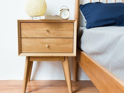 北欧风格床头柜白橡木全实木现代简约主卧室原木床边储物收纳柜