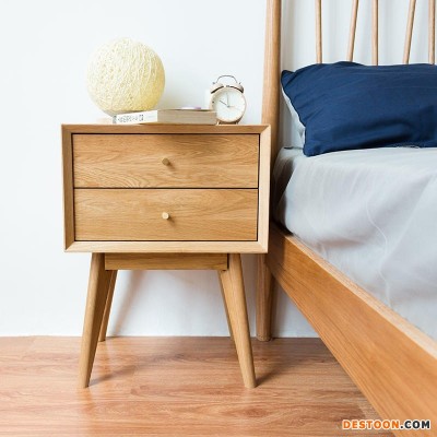 北欧风格床头柜白橡木全实木现代简约主卧室原木床边储物收纳柜