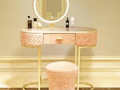 梳妆台 欧式美式卧室不锈钢镀金公主化妆台 网红简约梳妆桌