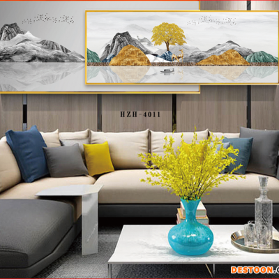 厂家定制 客厅装饰画轻奢现代简约沙发背景墙挂画山水画大气晶瓷壁画新中式