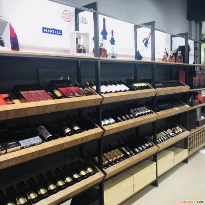 红酒架 红酒展架 红酒柜 葡萄酒柜 白酒柜 红酒专卖店展架 斜放酒柜 超市酒柜 便利店酒柜 展示酒柜 钢木单面红酒架06
