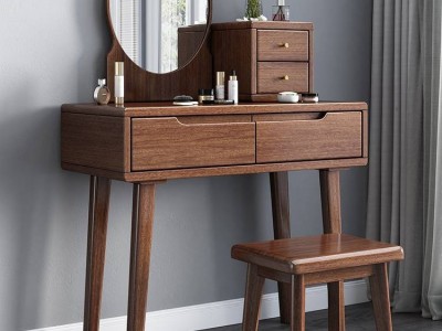 北欧梳妆台卧室现代简约收纳柜多功能实木化妆台可伸缩带镜化妆桌