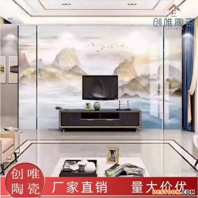 创唯瓷砖背景墙山水风景壁画中式3d客厅沙发室外墙砖雕刻瓷砖壁画