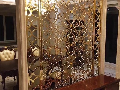 全国定制玫瑰金不锈钢屏风 酒店餐厅包房会议室活动隔断厂家定制 钛金活动隔断移动屏风折叠门 玻璃艺术聚财屏 金属酒柜