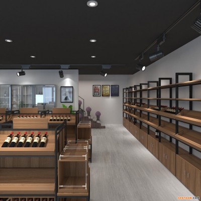红酒架 红酒展架 红酒柜 葡萄酒柜 白酒柜 红酒专卖店展架 斜放酒柜 超市酒柜 便利店酒柜 展示酒柜 钢木单面红酒架13