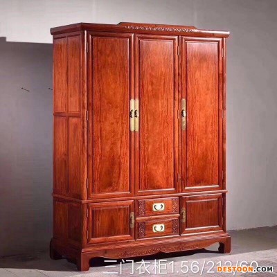 花梨木卧室衣柜家具 大果紫檀 花梨3门衣柜价格不贵