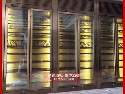 格瑞鑫大型酒庄酒厂不锈钢金属酒柜定做钛金玫瑰金别墅不锈钢陈列柜工厂直销