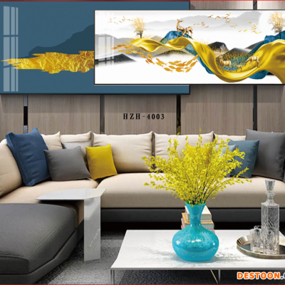 工厂定制 客厅装饰画沙发背景墙三联画轻奢挂画晶瓷画美式风格壁画金色叶子