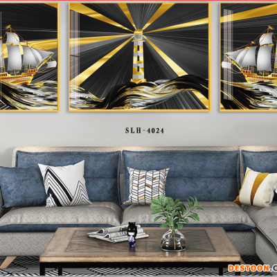 UV皮革 客厅沙发背景墙装饰画现代简约镶钻晶瓷壁画大气轻奢三联抽象挂画