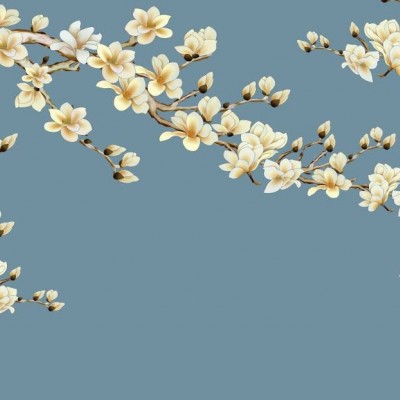 厂家定制 新中式手绘定制壁画玉兰花鸟喜鹊书房背景墙壁纸客厅沙发电视墙纸