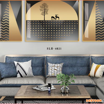 UV皮革 客厅装饰画沙发背景墙挂画北欧风格轻奢三联画现代简约抽象画壁画