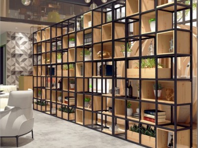 现代简约铁艺置物架书柜书架落地实木客厅办公室隔断多层展示架子