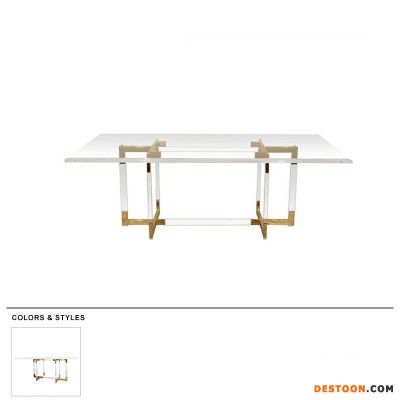 简约时尚透明亚克力餐桌金属不锈钢电镀样板房餐桌别墅书房书桌