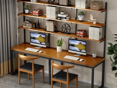 现代简约实木书桌书架组合 跃上家用卧室学生学习桌 工作室双人电脑桌（可单个产品）