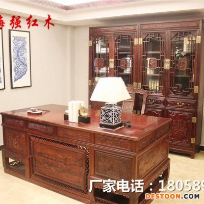 汉宫书桌_红酸枝书柜_海强红木