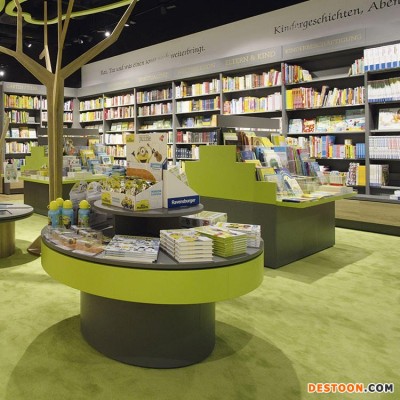 简约书店书架木质图书展示柜 创意设计书店展示台圆形 图书柜书柜