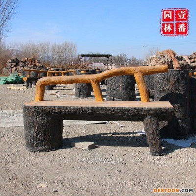 水泥仿木长凳水泥仿木栏杆水泥仿树墩长凳公园休闲椅仿木垃圾桶
