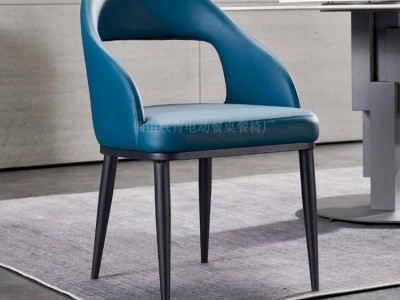美式实木皮艺餐椅简约现代休闲椅欧式家用扶手椅时尚咖啡椅定制