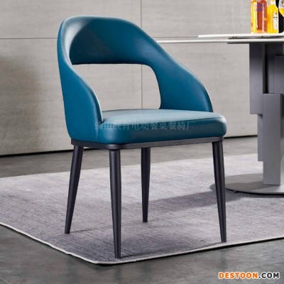 美式实木皮艺餐椅简约现代休闲椅欧式家用扶手椅时尚咖啡椅定制