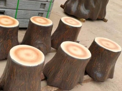 陕西公园坐凳茶几 艺高景观批发制作水泥仿木坐凳 仿树皮茶几 异形靠背凳