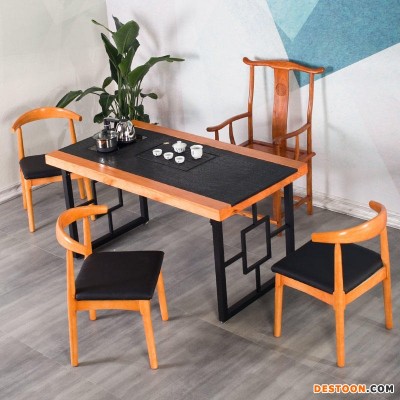 新中式茶桌椅组合新品火烧石功夫茶几茶具套装一体简约现代茶艺桌