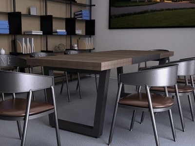 美式复古实木办公桌公司职员洽谈会议桌铁艺办公桌椅办公家具 品
