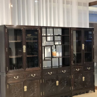 名琢红木书柜简约现代书房家具紫光檀置物柜客厅带玻璃门展示柜