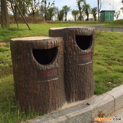 福建仿木垃圾桶 泉州仿树皮垃圾箱 艺高景观户外垃圾桶制作 仿生态垃圾箱