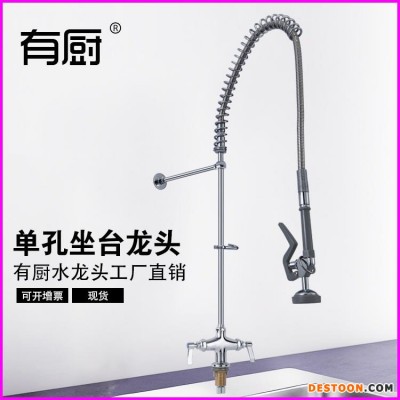 冷热花洒水龙头 有厨洗碗机配套花洒酒店厨房水槽龙头黄铜镀铬双温大弹簧预冲洗