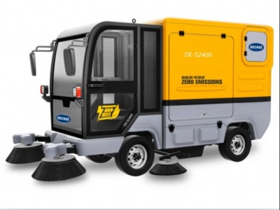 德驰 DE-S2400驾驶式扫地机 采用240L标准垃圾桶收集垃圾，液压升降，垃圾桶更换方便快捷，