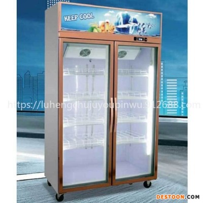 双门玫瑰金饮料展示柜 立式保鲜柜 二门陈列柜 饮料柜 酒水冷藏柜