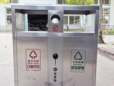 郑州户外不锈钢垃圾桶 户外双桶分类垃圾桶 小区不锈钢垃圾桶