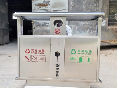 河南户外不锈钢垃圾桶 户外双桶分类垃圾桶 小区不锈钢垃圾桶图1