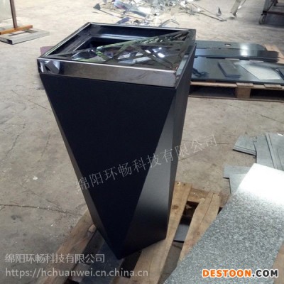 黑色磨砂垃圾箱 金属单筒垃圾桶 写字楼 医院垃圾箱 宝石造型