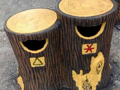 仿木垃圾桶 水泥仿树皮垃圾桶 户外景区混凝土水泥果皮垃圾桶厂家图1