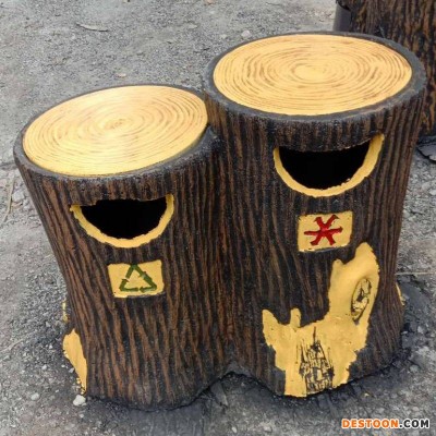 仿木垃圾桶 水泥仿树皮垃圾桶 户外景区混凝土水泥果皮垃圾桶厂家